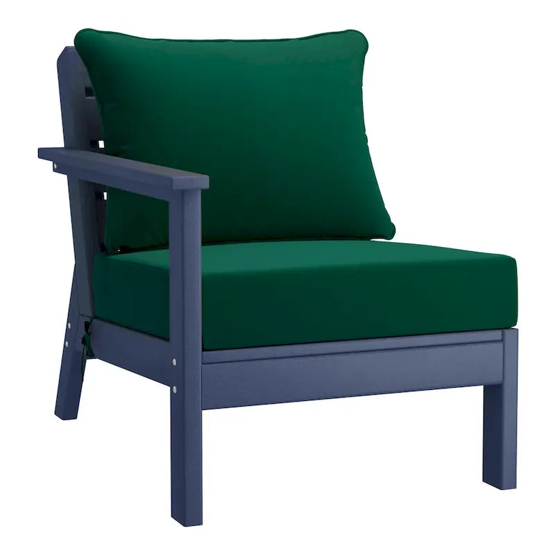 Polytrends Birchwood All Weather HDPE Outdoor Patio Deep Seating Navy Blue Left Arm Facing Chair With Cushions (1-Piece)