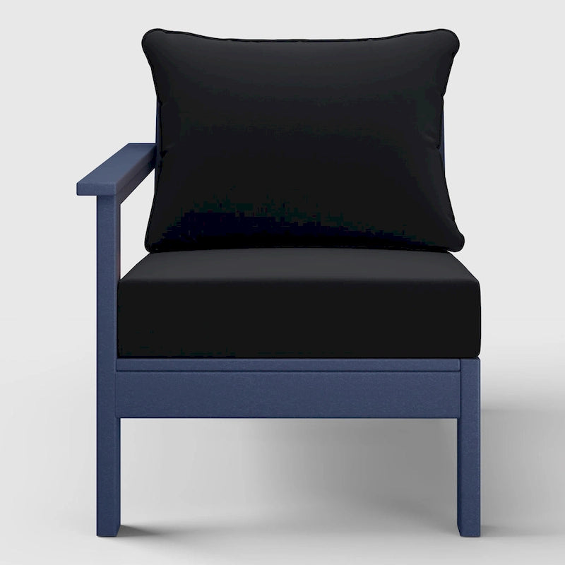 Polytrends Birchwood All Weather HDPE Outdoor Patio Deep Seating Navy Blue Left Arm Facing Chair With Cushions (1-Piece)