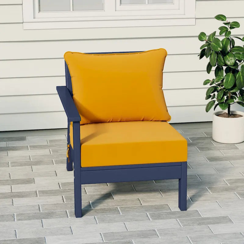 Polytrends Birchwood All Weather HDPE Outdoor Patio Deep Seating Navy Blue Left Arm Facing Chair With Cushions (1-Piece)