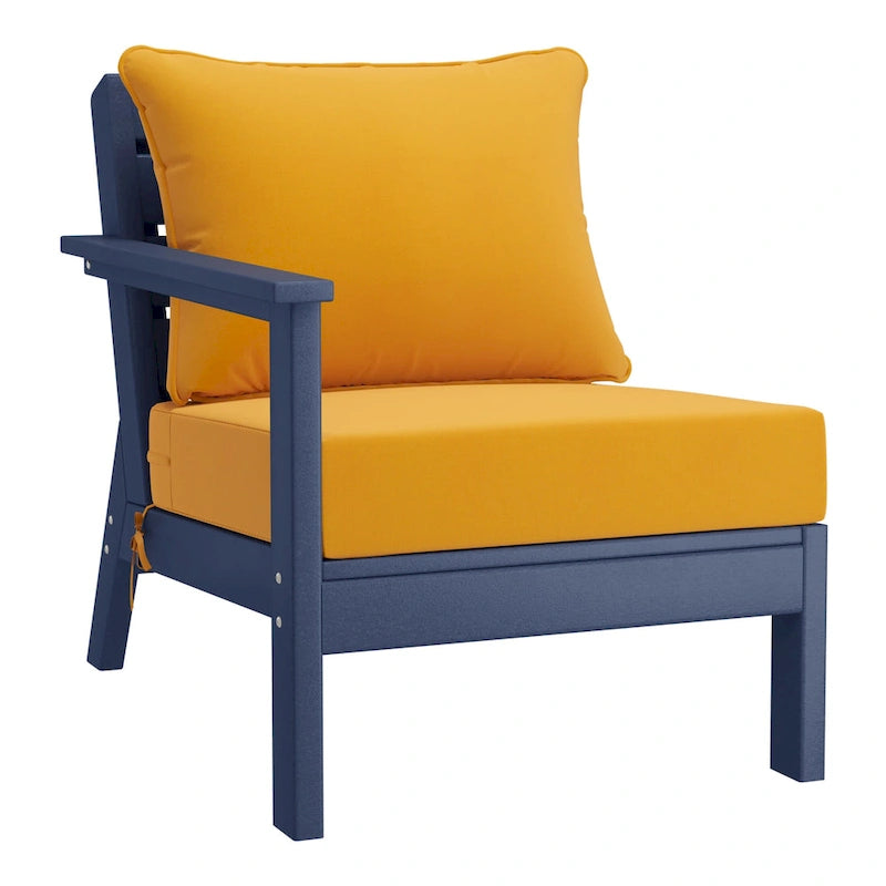 Polytrends Birchwood All Weather HDPE Outdoor Patio Deep Seating Navy Blue Left Arm Facing Chair With Cushions (1-Piece)