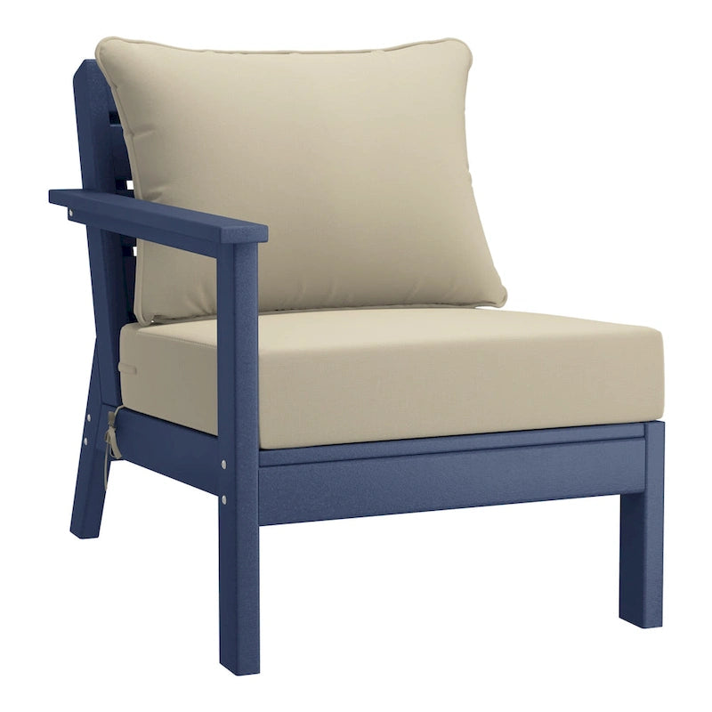 Polytrends Birchwood All Weather HDPE Outdoor Patio Deep Seating Navy Blue Left Arm Facing Chair With Cushions (1-Piece)