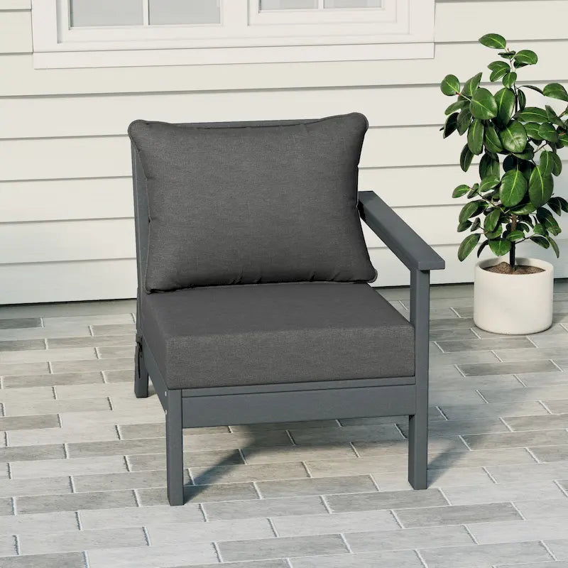 Polytrends Birchwood All Weather HDPE Outdoor Patio Deep Seating Gray Right Arm Facing Chair With Cushions (1-Piece)