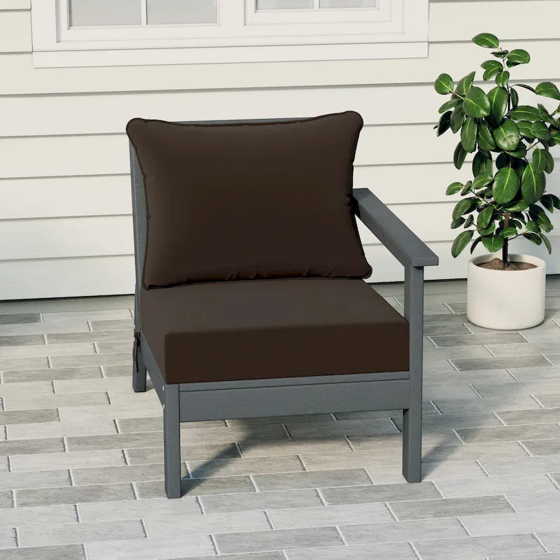 Polytrends Birchwood All Weather HDPE Outdoor Patio Deep Seating Gray Right Arm Facing Chair With Cushions (1-Piece)