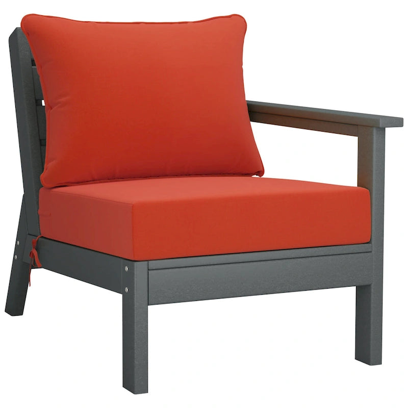 Polytrends Birchwood All Weather HDPE Outdoor Patio Deep Seating Gray Right Arm Facing Chair With Cushions (1-Piece)