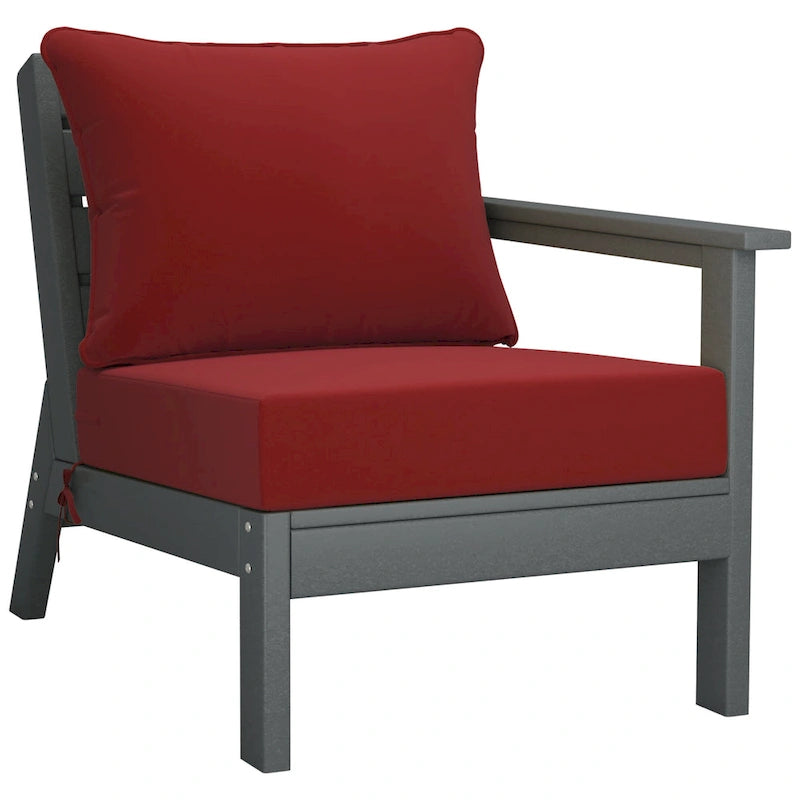 Polytrends Birchwood All Weather HDPE Outdoor Patio Deep Seating Gray Right Arm Facing Chair With Cushions (1-Piece)