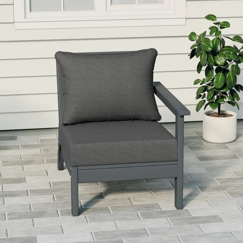 Polytrends Birchwood All Weather HDPE Outdoor Patio Deep Seating Gray Right Arm Facing Chair With Cushions (1-Piece)