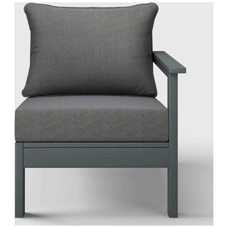 Polytrends Birchwood All Weather HDPE Outdoor Patio Deep Seating Gray Right Arm Facing Chair With Cushions (1-Piece)