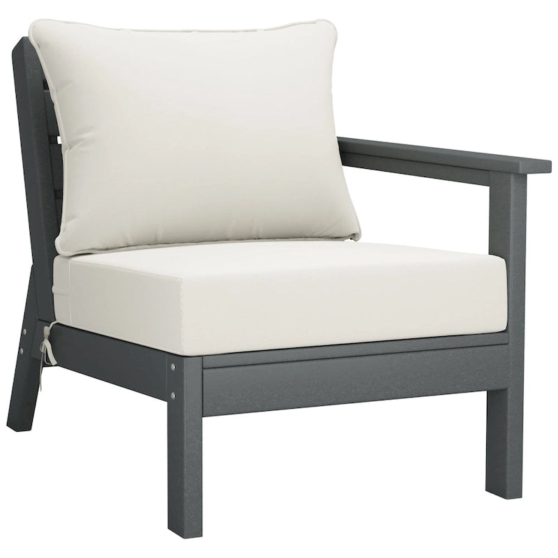 Polytrends Birchwood All Weather HDPE Outdoor Patio Deep Seating Gray Right Arm Facing Chair With Cushions (1-Piece)