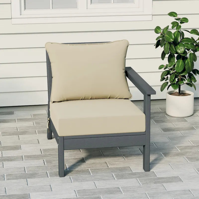 Polytrends Birchwood All Weather HDPE Outdoor Patio Deep Seating Gray Right Arm Facing Chair With Cushions (1-Piece)