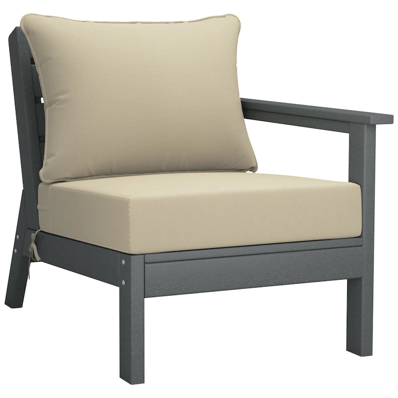 Polytrends Birchwood All Weather HDPE Outdoor Patio Deep Seating Gray Right Arm Facing Chair With Cushions (1-Piece)