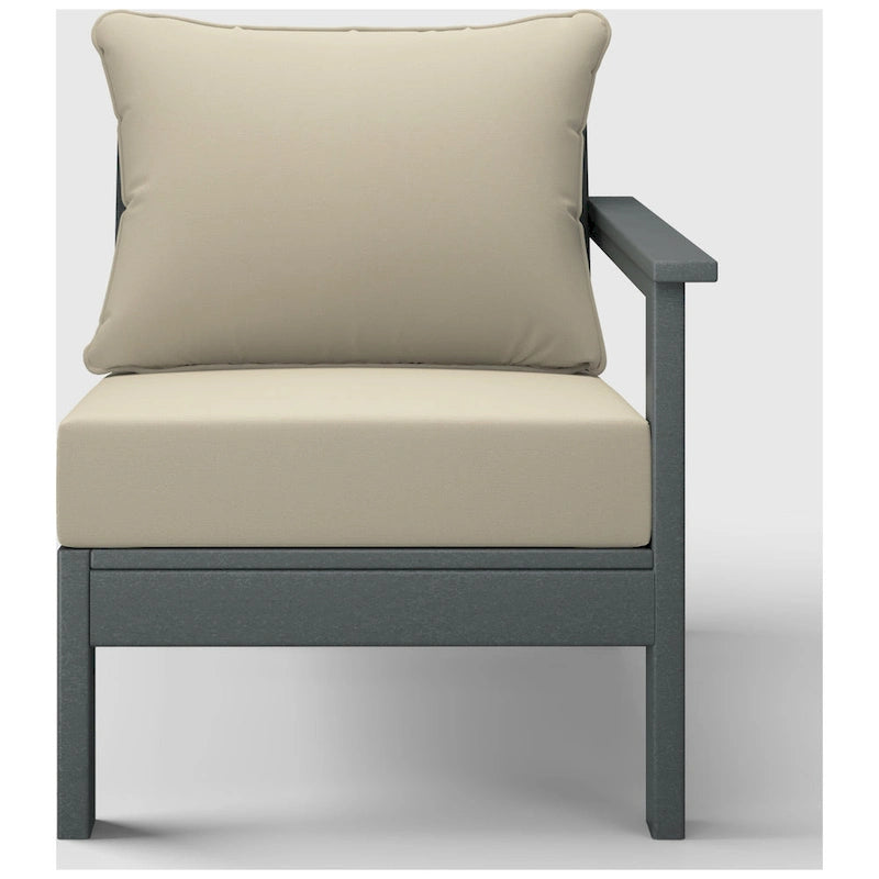 Polytrends Birchwood All Weather HDPE Outdoor Patio Deep Seating Gray Right Arm Facing Chair With Cushions (1-Piece)