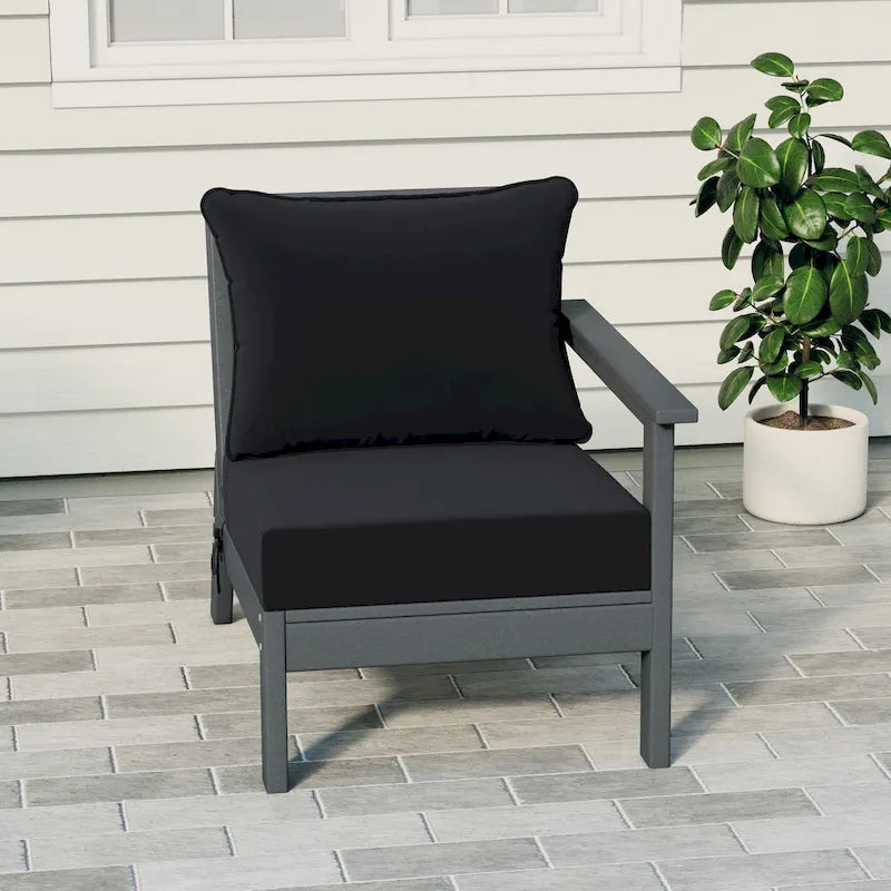 Polytrends Birchwood All Weather HDPE Outdoor Patio Deep Seating Gray Right Arm Facing Chair With Cushions (1-Piece)