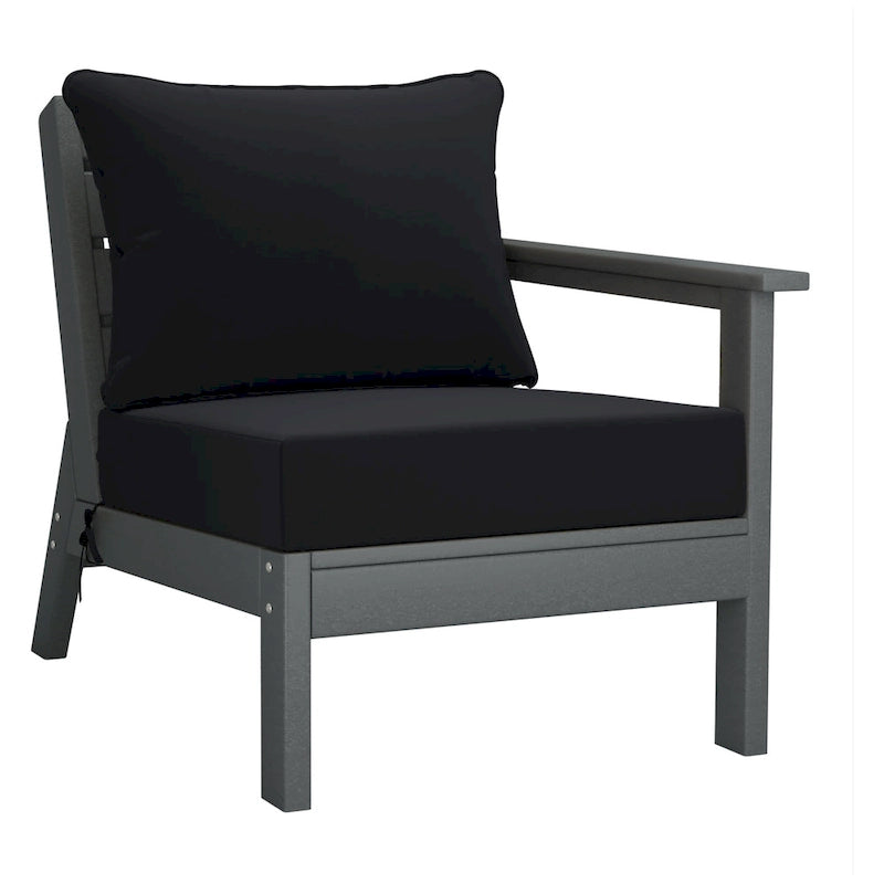 Polytrends Birchwood All Weather HDPE Outdoor Patio Deep Seating Gray Right Arm Facing Chair With Cushions (1-Piece)