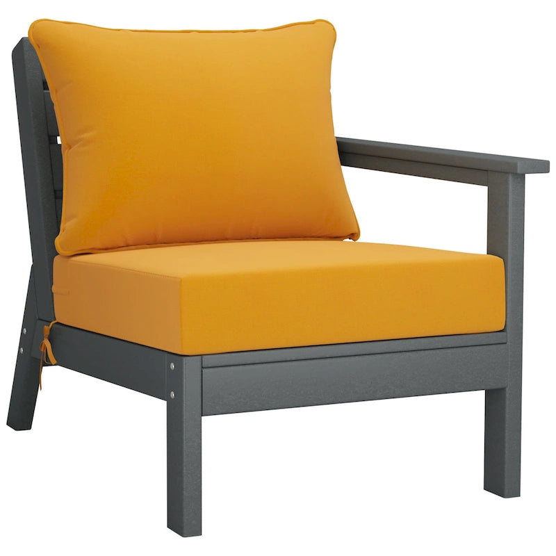 Polytrends Birchwood All Weather HDPE Outdoor Patio Deep Seating Gray Right Arm Facing Chair With Cushions (1-Piece)