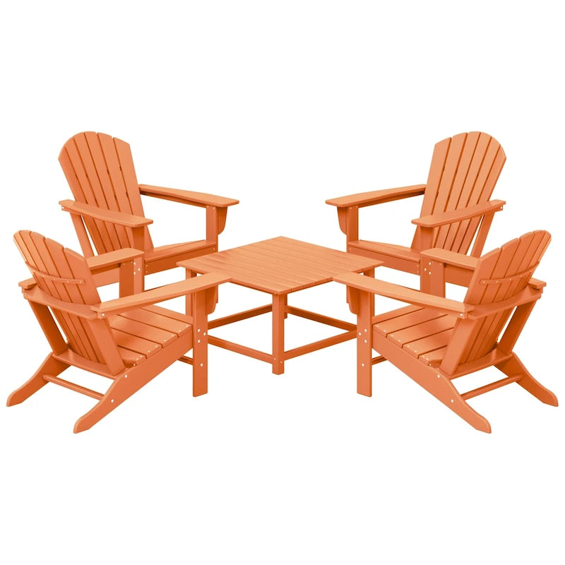 Polytrends Altura Outdoor 5-Piece Adirondack Chair With Square Coffee Table Conversation Set