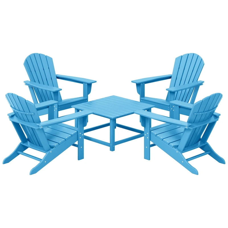 Polytrends Altura Outdoor 5-Piece Adirondack Chair With Square Coffee Table Conversation Set