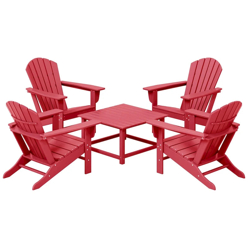 Polytrends Altura Outdoor 5-Piece Adirondack Chair With Square Coffee Table Conversation Set