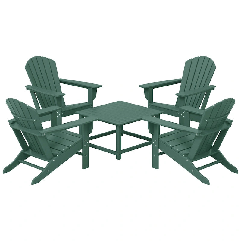 Polytrends Altura Outdoor 5-Piece Adirondack Chair With Square Coffee Table Conversation Set