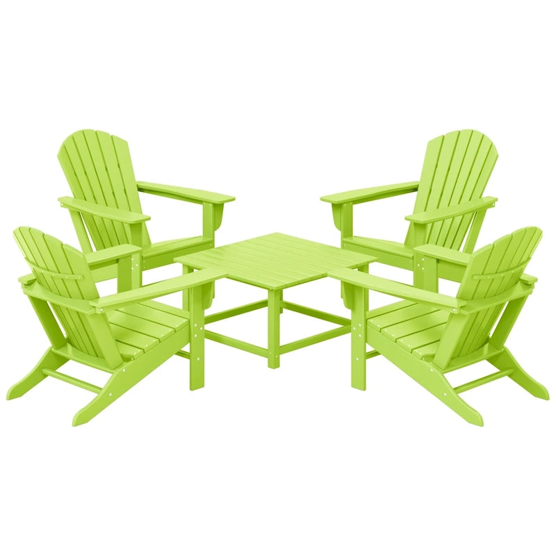 Polytrends Altura Outdoor 5-Piece Adirondack Chair With Square Coffee Table Conversation Set