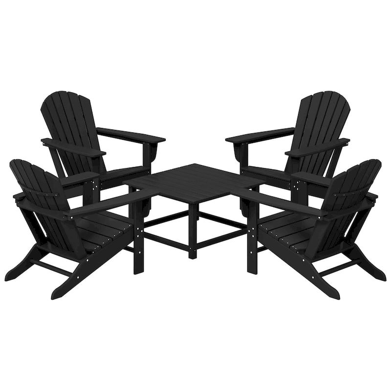 Polytrends Altura Outdoor 5-Piece Adirondack Chair With Square Coffee Table Conversation Set