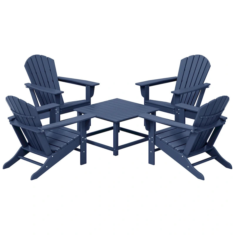 Polytrends Altura Outdoor 5-Piece Adirondack Chair With Square Coffee Table Conversation Set