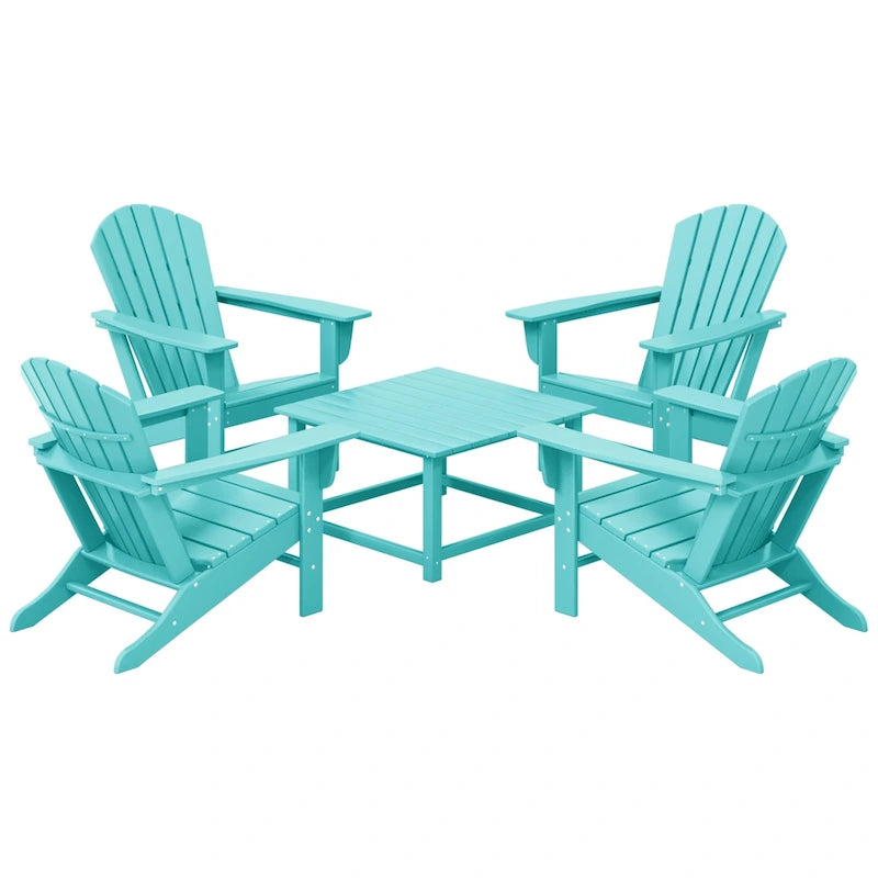 Polytrends Altura Outdoor 5-Piece Adirondack Chair With Square Coffee Table Conversation Set