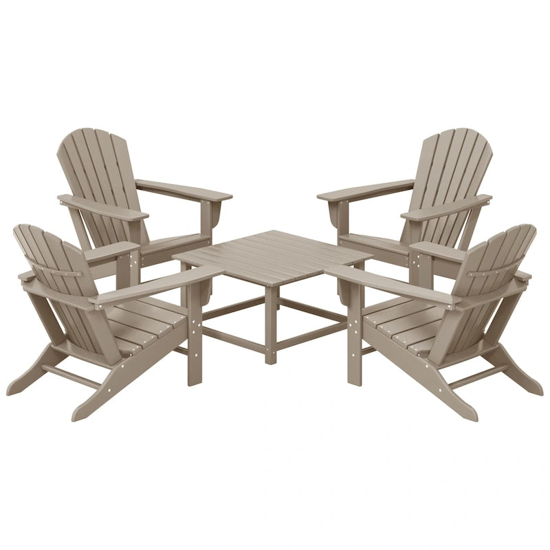 Polytrends Altura Outdoor 5-Piece Adirondack Chair With Square Coffee Table Conversation Set