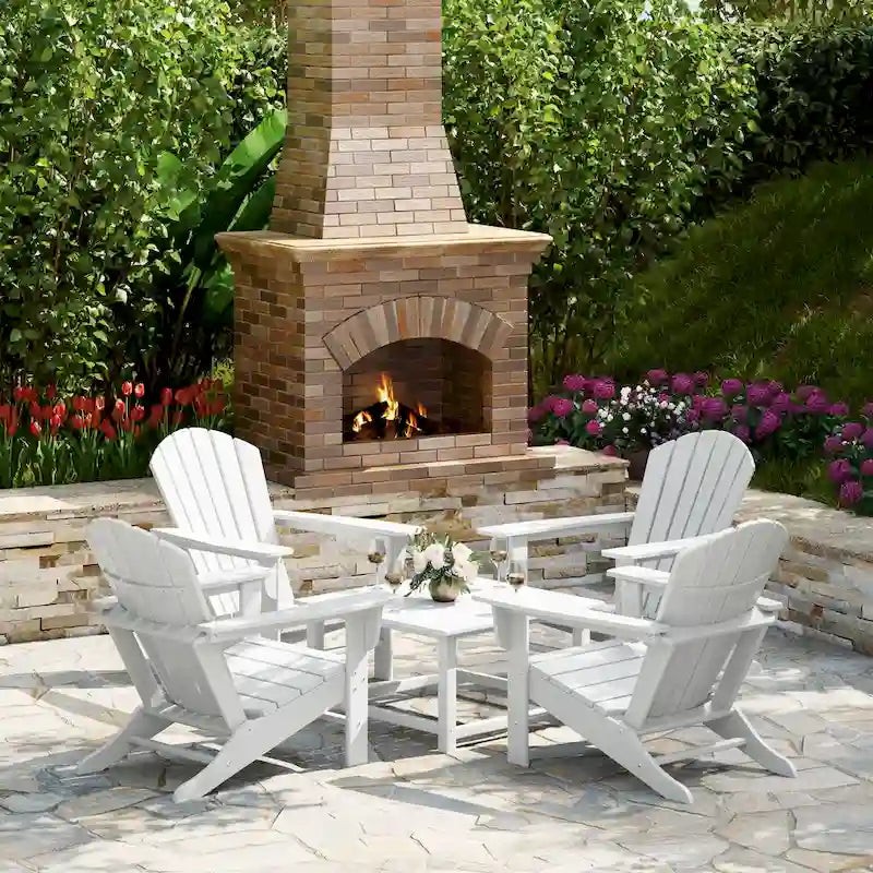 Polytrends Altura Outdoor 5-Piece Adirondack Chair With Square Coffee Table Conversation Set