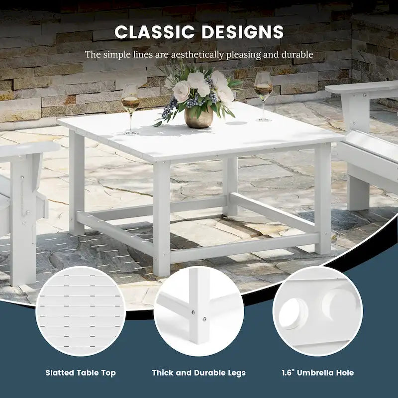 Polytrends Altura Outdoor 5-Piece Adirondack Chair With Square Coffee Table Conversation Set