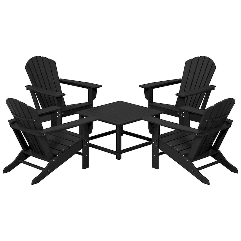 Polytrends Altura Outdoor 5-Piece Adirondack Chair With Square Coffee Table Conversation Set