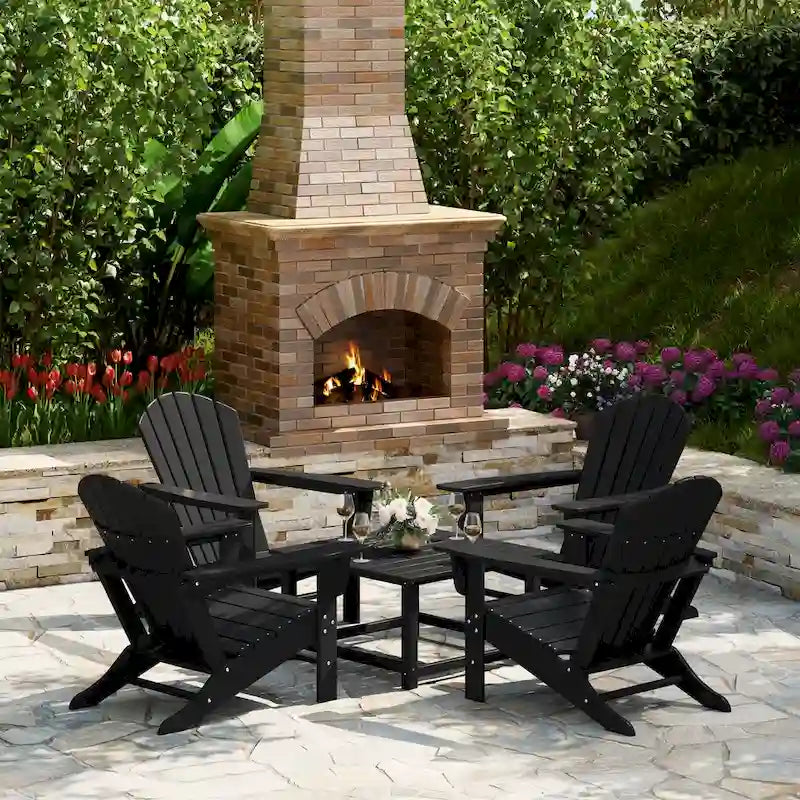 Polytrends Altura Outdoor 5-Piece Adirondack Chair With Square Coffee Table Conversation Set