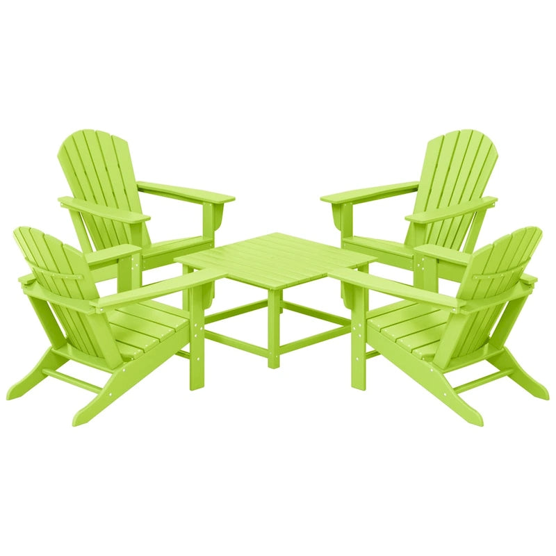 Polytrends Altura Outdoor 5-Piece Adirondack Chair With Square Coffee Table Conversation Set