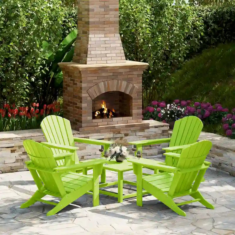 Polytrends Altura Outdoor 5-Piece Adirondack Chair With Square Coffee Table Conversation Set