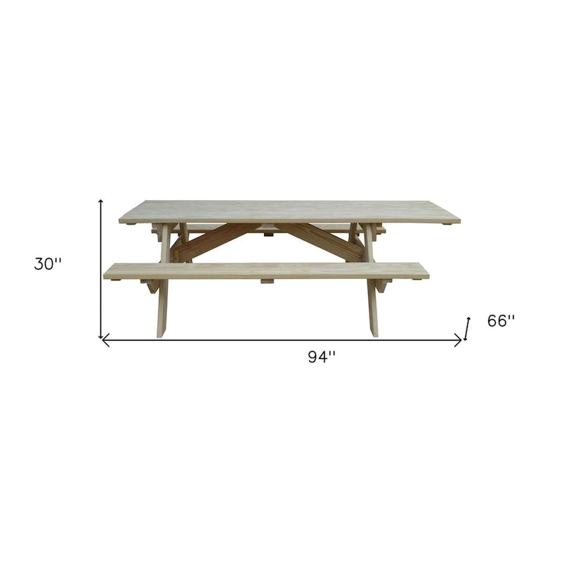 HomeRoots 94 Natural Solid Wood Outdoor Picnic Table