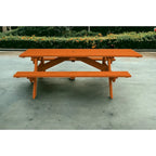 HomeRoots 94 Redwood Solid Wood Outdoor Picnic Table with Umbrella Hole
