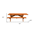 HomeRoots 94 Redwood Solid Wood Outdoor Picnic Table with Umbrella Hole