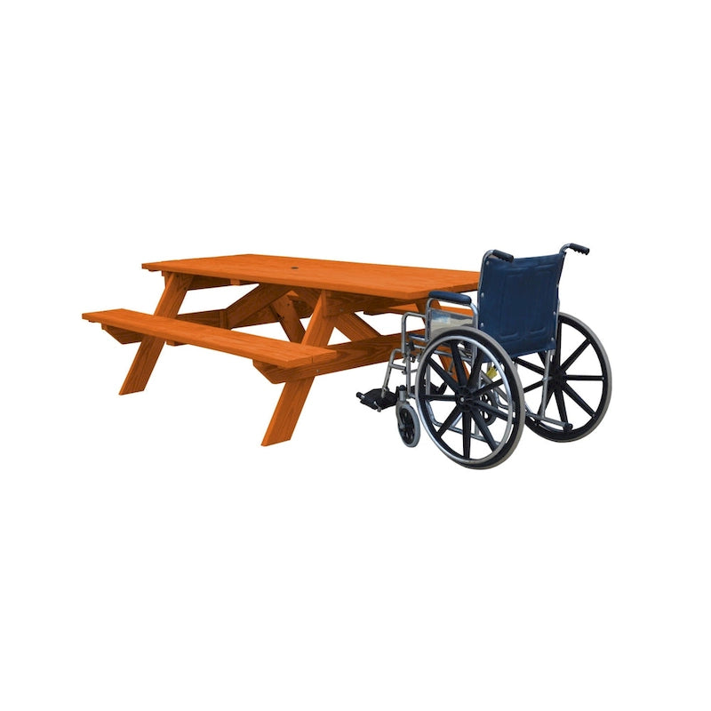 HomeRoots 94 Redwood Solid Wood Outdoor Picnic Table with Umbrella Hole
