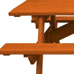 HomeRoots 94 Redwood Solid Wood Outdoor Picnic Table with Umbrella Hole