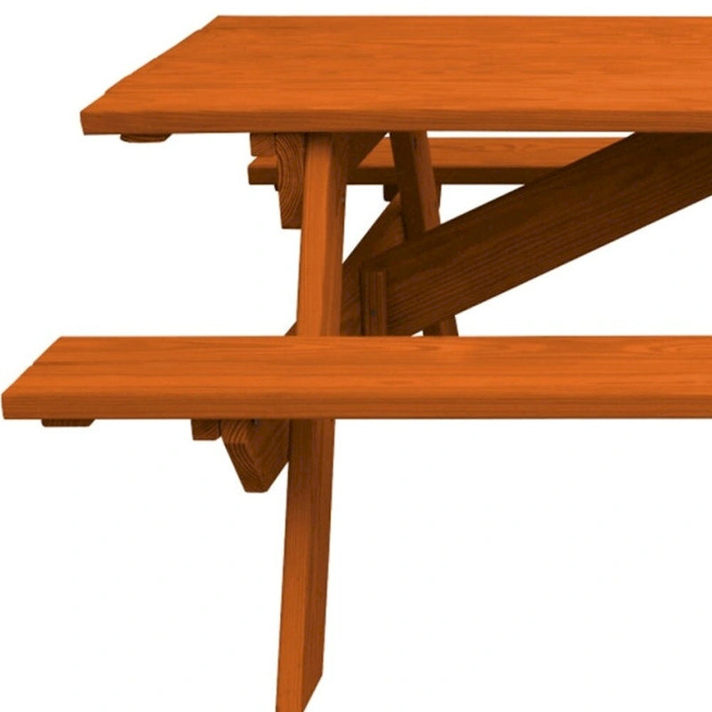 HomeRoots 94 Redwood Solid Wood Outdoor Picnic Table with Umbrella Hole