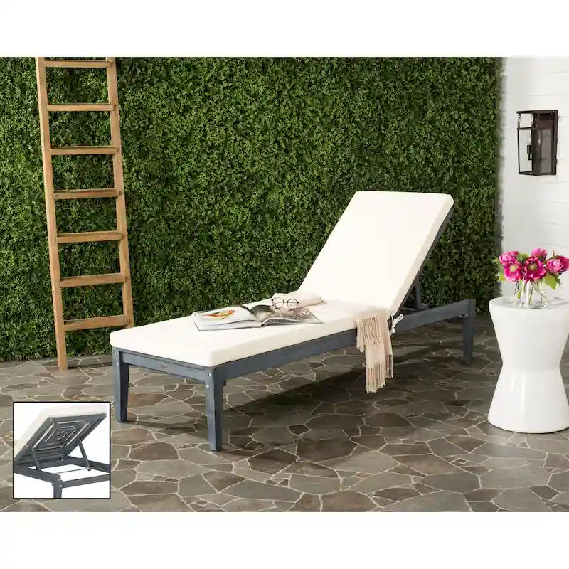 SAFAVIEH Outdoor Living Arcata Ash Grey/ Beige Sunlounger - 24W x 74D x 15H