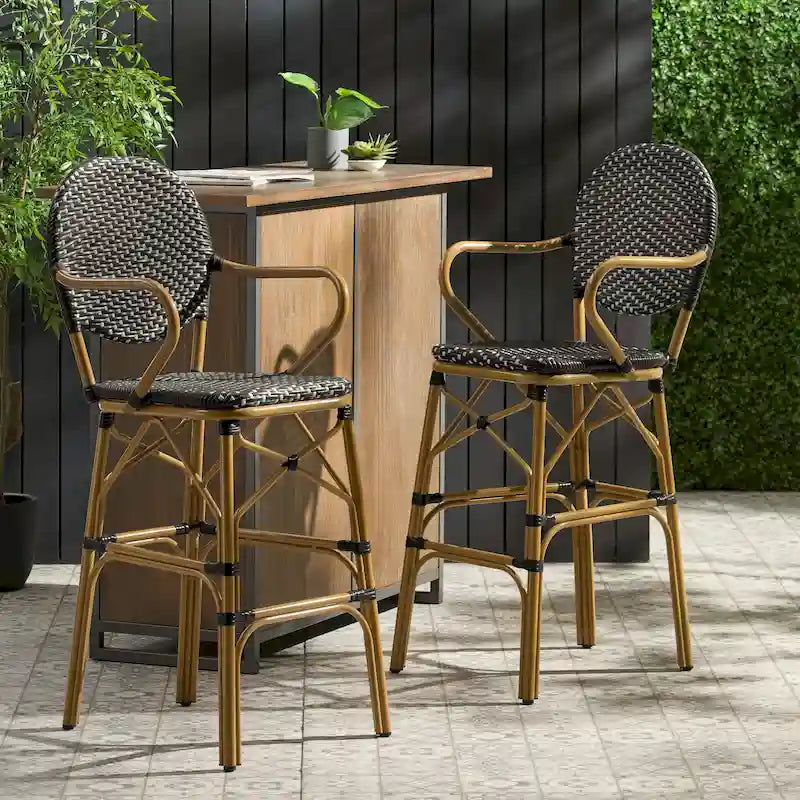 Outdoor Wicker and Aluminum Barstools, Set of 2