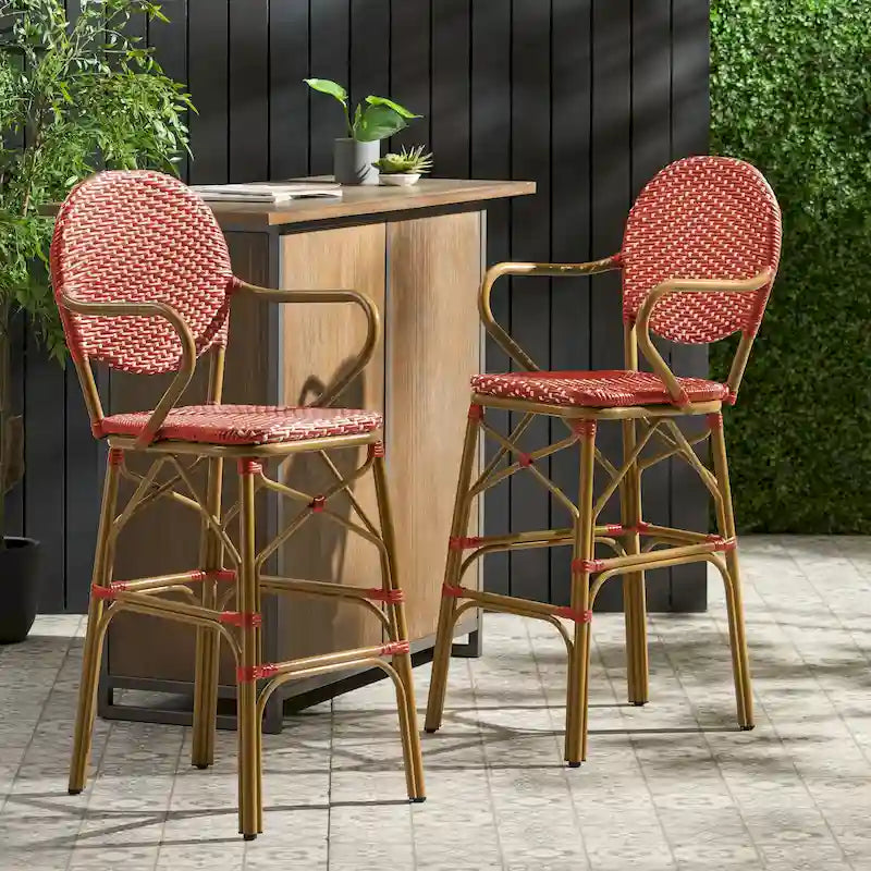 Outdoor Wicker and Aluminum Barstools, Set of 2