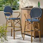 Outdoor Wicker and Aluminum Barstools, Set of 2