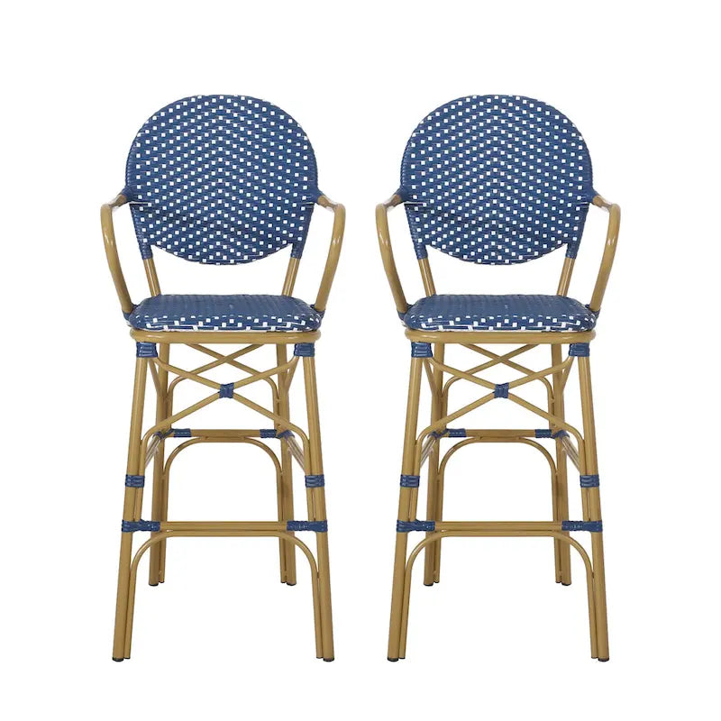 Outdoor Wicker and Aluminum Barstools, Set of 2