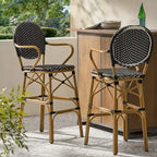 Outdoor Wicker and Aluminum Barstools, Set of 2