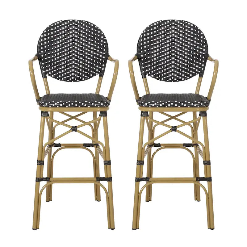 Outdoor Wicker and Aluminum Barstools, Set of 2