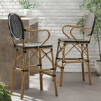 Outdoor Wicker and Aluminum Barstools, Set of 2