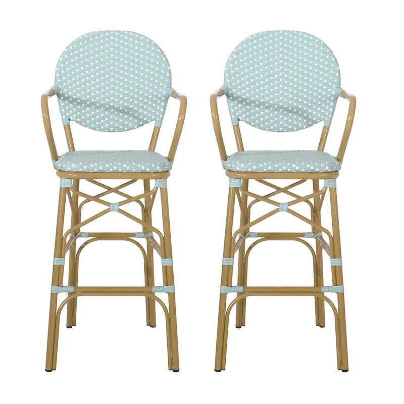 Outdoor Wicker and Aluminum Barstools, Set of 2