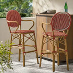 Outdoor Wicker and Aluminum Barstools, Set of 2