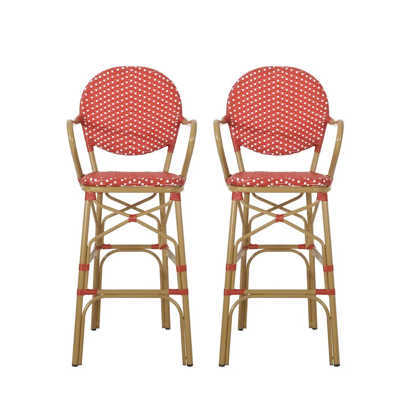 Outdoor Wicker and Aluminum Barstools, Set of 2